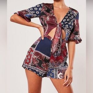 Red, White & Blue Satin Kimono Romper